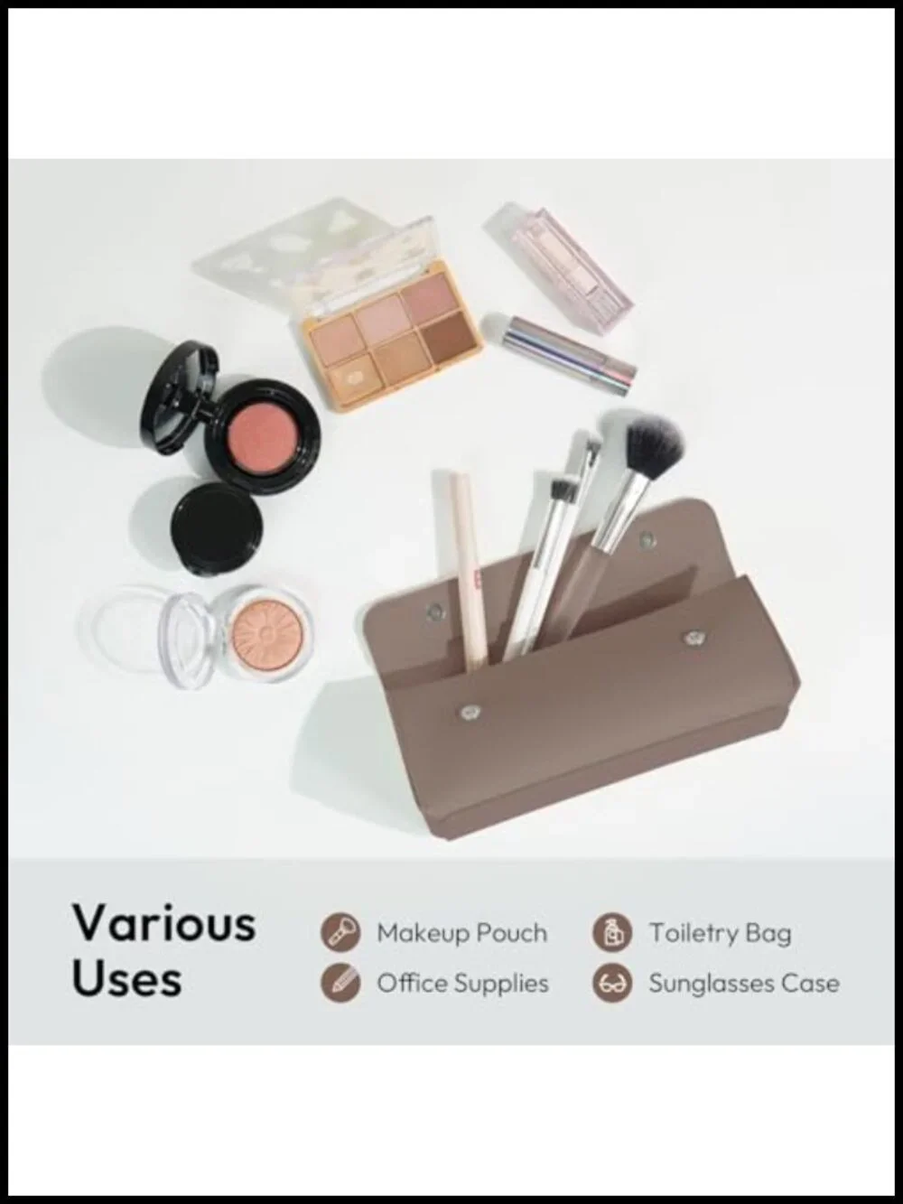 PU Leather Cosmetic Bag: Travel Toiletry Pouch Makeup Organizer Brush Holder